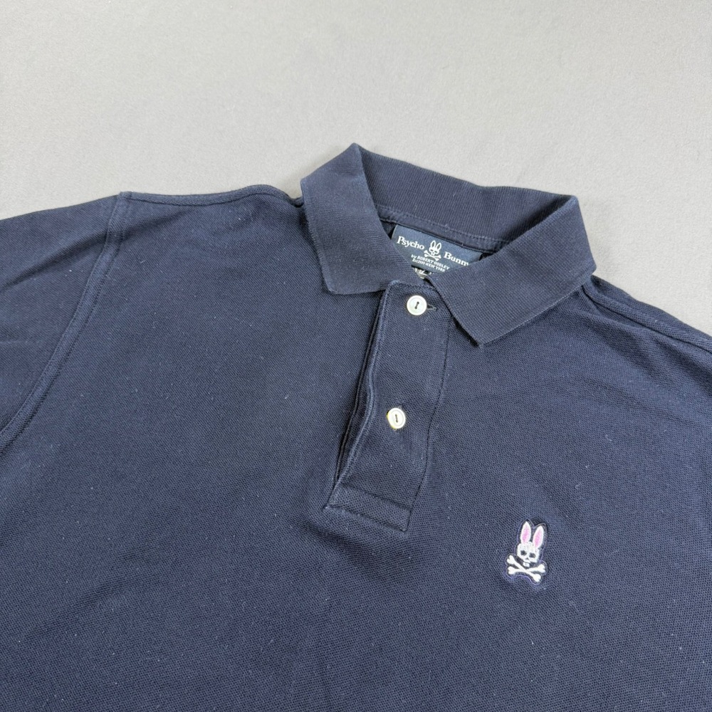 Psycho Bunny Mens Navy Blue Pima Cotton Short Sleeve Polo Shirt Size 5 Medium L
